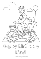 Free colouring Dad Happy birthday Vehicles Child Bicycle Two-wheeled vehicles