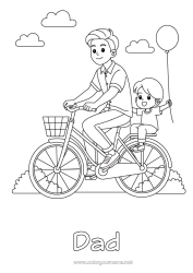Child coloring page Dad Happy feast day ! Vehicles Child Bike Two-wheeled vehicles