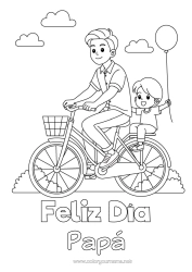 Colorear gratis Papá Feliz día de fiesta Vehículos Niño Bicicleta Vehículos de dos ruedas