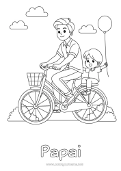 Página de desenho infantil Papai Feliz Aniversário Veículos Criança Bicicleta Veículos de duas rodas