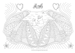 Página de desenho infantil Coração Mamãe Babá Conchas Zentangle Animais marinhos ou aquáticos