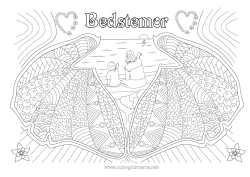 Farvelægningssiden for børn Hjerte Mor Barnepige Muslinger Zentangle Havdyr eller vandlevende dyr