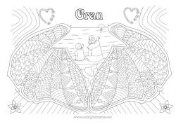 Free colouring Heart Mum Nanny Shellfish Zentangle Marine or aquatic animals