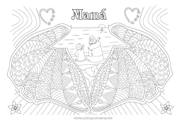 Niño página para colorear Corazón Mamá Niñera Conchas marinas Zentangle Animales marinos o acuáticos