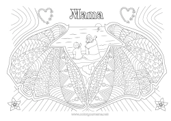 Kolorowanka dla dziecka Serce Mama Niania Muszle Zentangle Zwierzęta morskie lub wodne