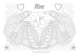 Farvelægningssiden for børn Hjerte Mor Barnepige Muslinger Zentangle Havdyr eller vandlevende dyr