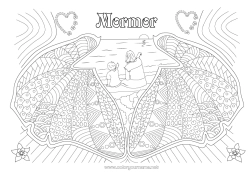 Färgläggningssida för barn Hjärta Mamma Barnvakt Snäckor Zentangle Marina djur eller vattenlevande djur