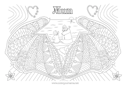 Free colouring Heart Mum Nanny Shellfish Zentangle Marine or aquatic animals