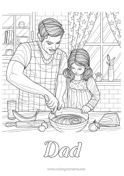 Free colouring Dad Girl Complex colouring pages Kitchen
