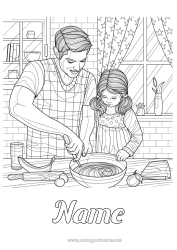 Free drawing Dad Girl Complex coloring pages Kitchen
