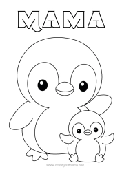 Pagină de colorat pentru copii Pinguin, Pinguin de gheață Animal Desene de colorat ușoare Păsări și mamifere zburătoare Familia animalelor Pui de animal