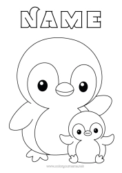Coloring to customize Penguin Animal Easy coloring pages Flying birds and mammals Animal family Baby animal