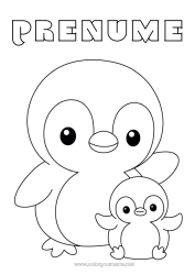 Pagină de colorat personalizată Pinguin, Pinguin de gheață Animal Desene de colorat ușoare Păsări și mamifere zburătoare Familia animalelor Pui de animal