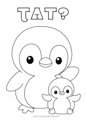 Pagină de colorat pentru copii Pinguin, Pinguin de gheață Animal Desene de colorat ușoare Păsări și mamifere zburătoare Familia animalelor Pui de animal