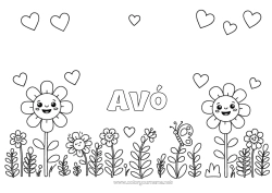 Página de desenho infantil Flores Coração Primavera