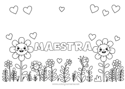 Niño página para colorear Flores Corazón Primavera