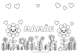 Página de desenho infantil Flores Coração Primavera