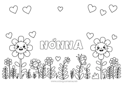 Pagina da colorare per bambini Fiori Cuore Primavera