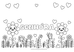 Página de desenho infantil Flores Coração Primavera