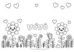 Página de desenho infantil Flores Coração Primavera