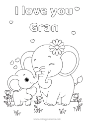 Free colouring Heart Elephant Animal 