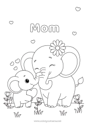 Child coloring page Heart Elephant Animal 