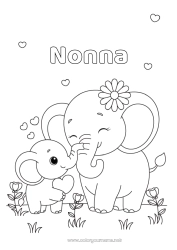 Pagina da colorare per bambini Cuore Elefante Animale 