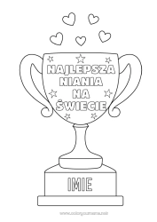 Kolorowanka do personalizacji Puchar, trofeum, medal. Niania Najlepszy/a Zawody i nagrody