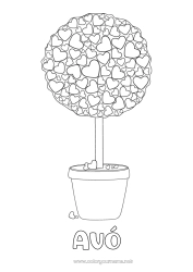 Página de desenho infantil Coração Eu te amo Planta verde