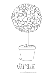 Free colouring Heart I love you. Green plant