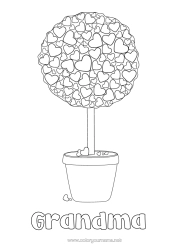 Free coloring Heart I love you Green plant
