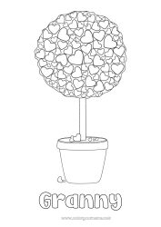 Child coloring page Heart I love you Green plant