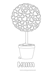 Free colouring Heart I love you. Green plant