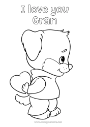 Free colouring Heart Dog I love you. Animal 