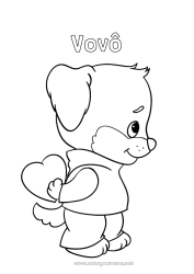 Página de desenho infantil Coração Cachorro Eu te amo Animal Mensagem de 