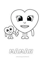 Coloriage enfant Coeur Maman Je t'aime Nounou Coloriages faciles Famille