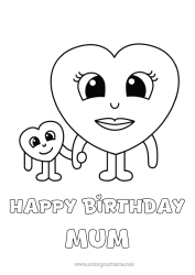 Free colouring Heart Mum I love you. Nanny Easy colouring pages Family