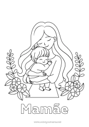 Página de desenho infantil Mamãe Feliz Aniversário Eu te amo Criança Família