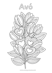 Página de desenho infantil Flores Coração Eu te amo Zentangle Buquê