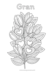 Free colouring Flowers Heart I love you. Zentangle Bunch