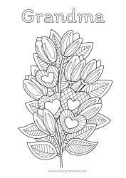 Free coloring Flowers Heart I love you Zentangle Bouquet