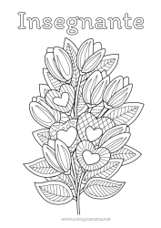 Pagina da colorare per bambini Fiori Cuore Ti amo Zentangle Mazzo