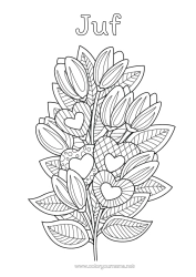 Gratis kleurplaat Bloemen Hart Ik hou van jou Zentangle Boeket
