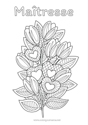 Coloriage enfant Fleurs Coeur Je t'aime Zentangle Bouquet