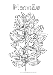 Página de desenho infantil Flores Coração Eu te amo Zentangle Buquê