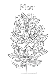 Farvelægningssiden for børn Blomster Hjerte Jeg elsker dig. Zentangle Bukket