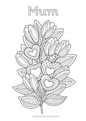 Free colouring Flowers Heart I love you. Zentangle Bunch