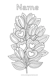Colouring to customise Flowers Heart I Love You. Zentangle Bunch