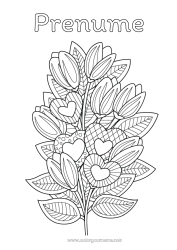 Pagină de colorat personalizată Flori Inimă Te iubesc. Zentangle Buchet