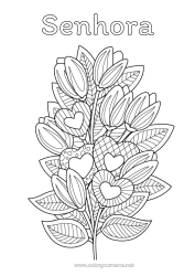 Página de desenho infantil Flores Coração Eu te amo Zentangle Buquê